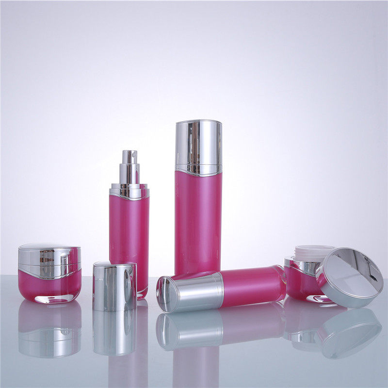 Customized Oval Double-Layer Bright Pink Acrylic Lotion Bottle for Cosmetics