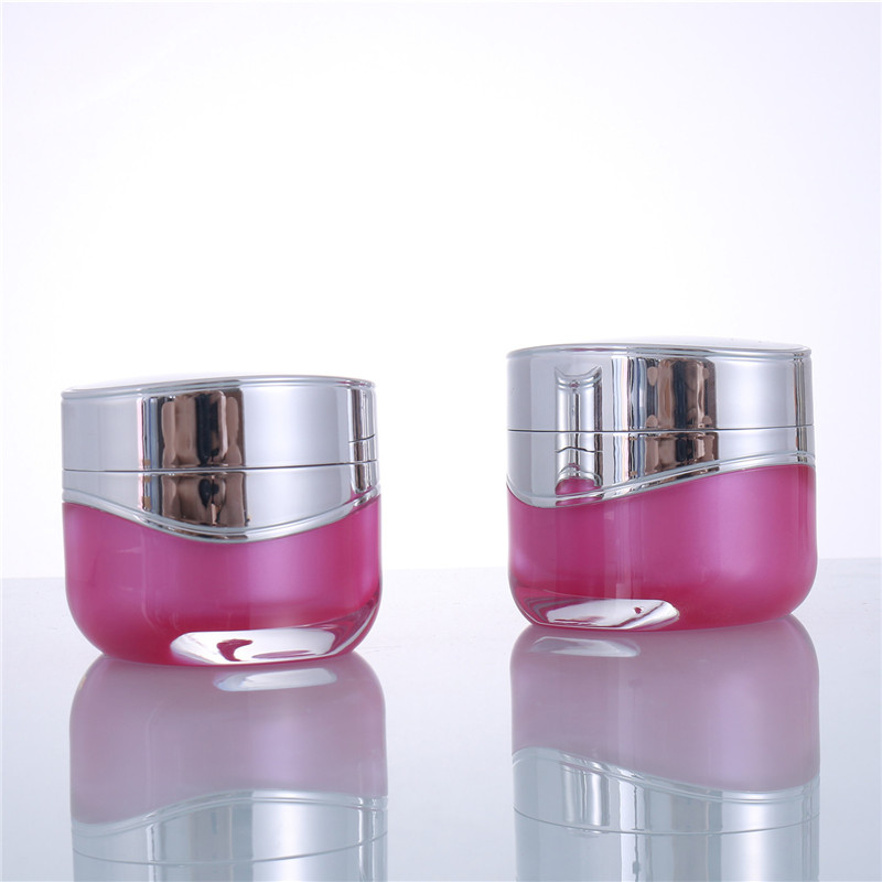 Beauty Packaging Oval Bright Pink Acrylic Jar with Silvery Cap for Cosmetics