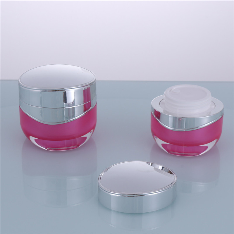 Beauty Packaging Oval Bright Pink Acrylic Jar with Silvery Cap for Cosmetics