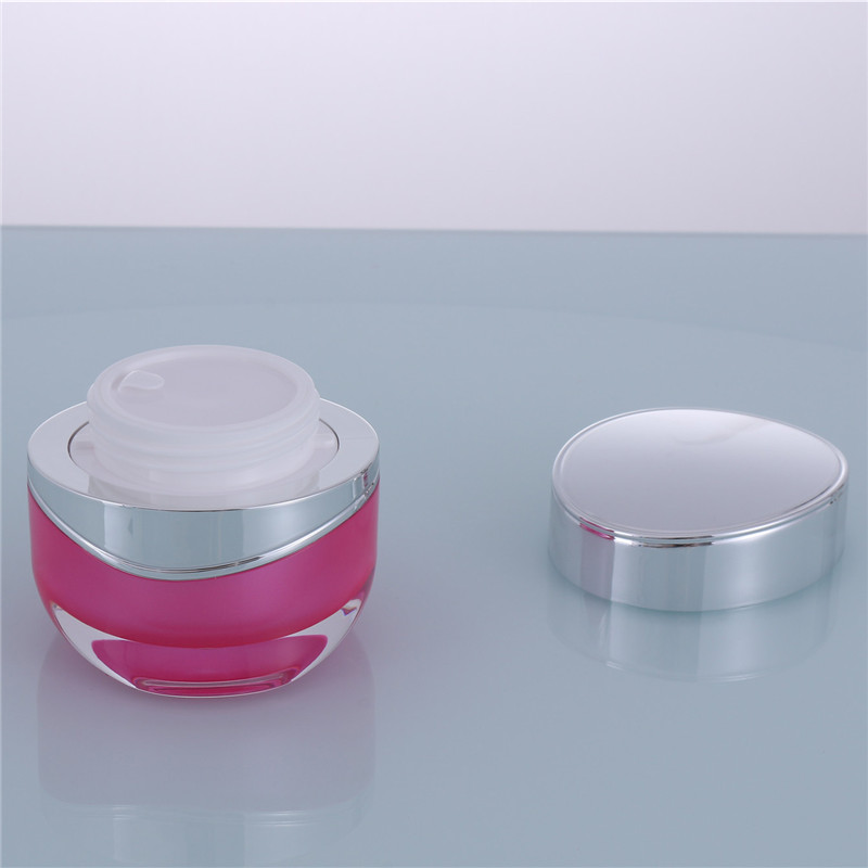 Beauty Packaging Oval Bright Pink Acrylic Jar with Silvery Cap for Cosmetics