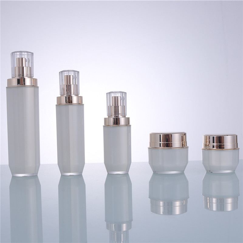 Plastic Cosmetic Container Cylindrical and Octagonal Pearl White Acrylic Face Cream Jar