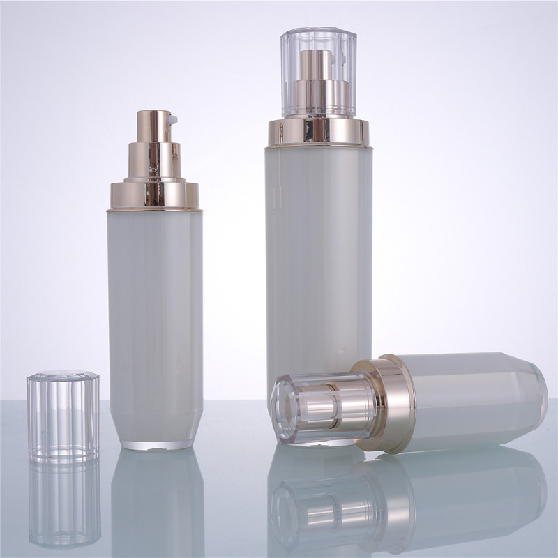 Cylindrical Outside and Octagonal Inside Pearl White Acrylic/PS Bottle for Lotion and Cream