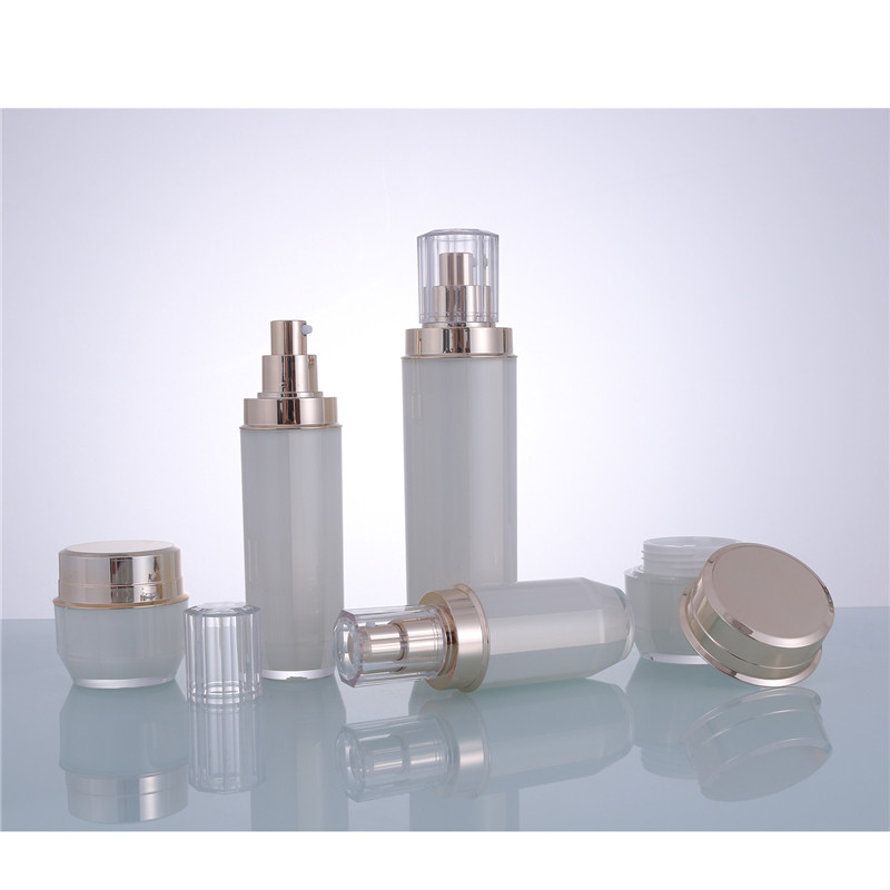 Plastic Cosmetic Container Cylindrical and Octagonal Pearl White Acrylic Face Cream Jar