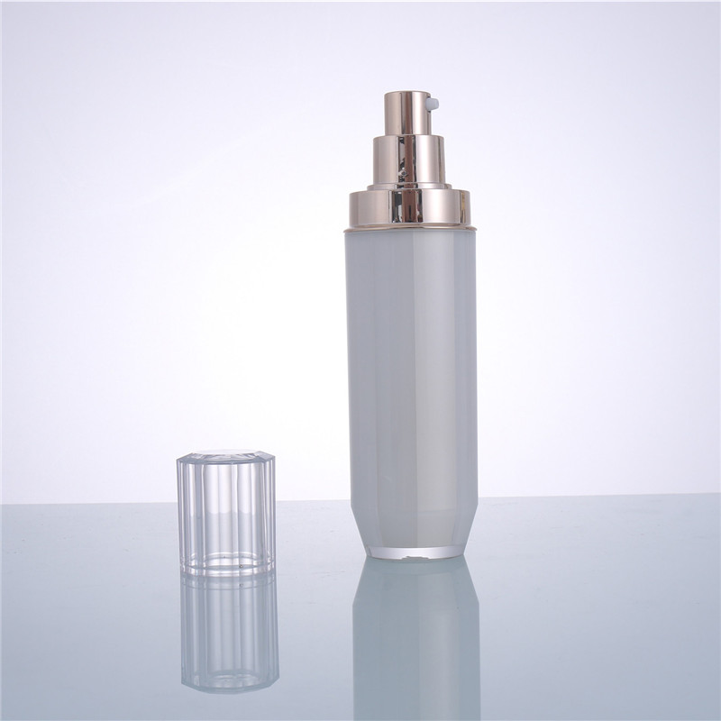 Cylindrical Outside and Octagonal Inside Pearl White Acrylic/PS Bottle for Lotion and Cream