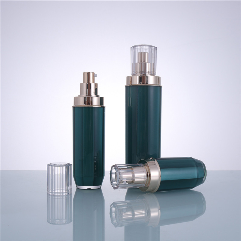 Classic Cosmetic Packaging Cylindrical Emerald Green Acrylic/PS Bottle with Golden Pump