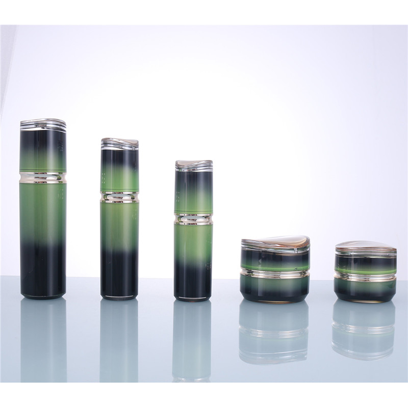 Fresh Cosmetic Plastic Container Cylindrical Gradient Green Acrylic Jar with Specular Cap