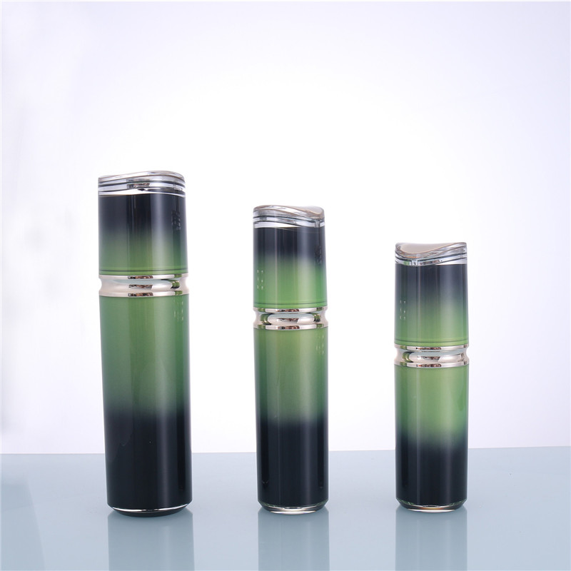 New Design Unique Plastic Containers Cylindrical Green Cosmetic Bottle with Specular Cap