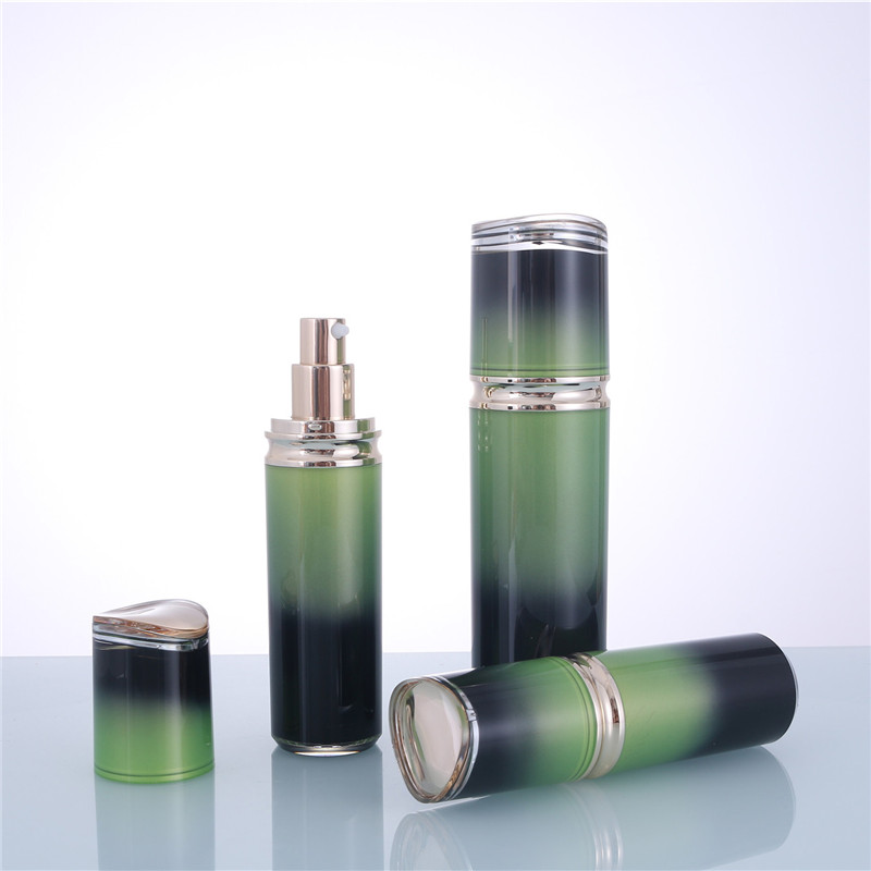 Fresh Cosmetic Plastic Container Cylindrical Gradient Green Acrylic Jar with Specular Cap