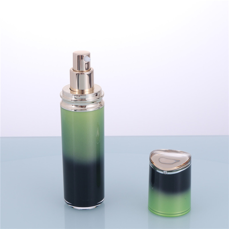 Fresh Cosmetic Plastic Container Cylindrical Gradient Green Acrylic Jar with Specular Cap