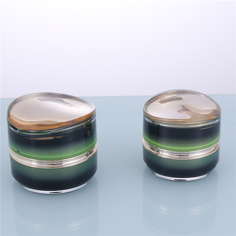 Fresh Cosmetic Plastic Container Cylindrical Gradient Green Acrylic Jar with Specular Cap