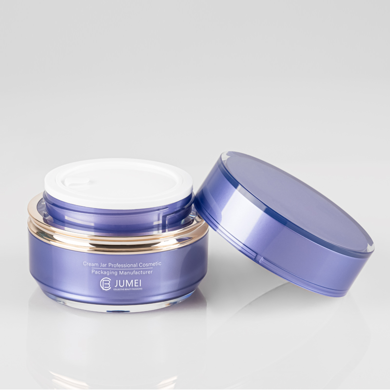 Beautiful Plastic Packaging for Cosmetics Violet Acrylic Face Cream Jar with Golden Median Segment