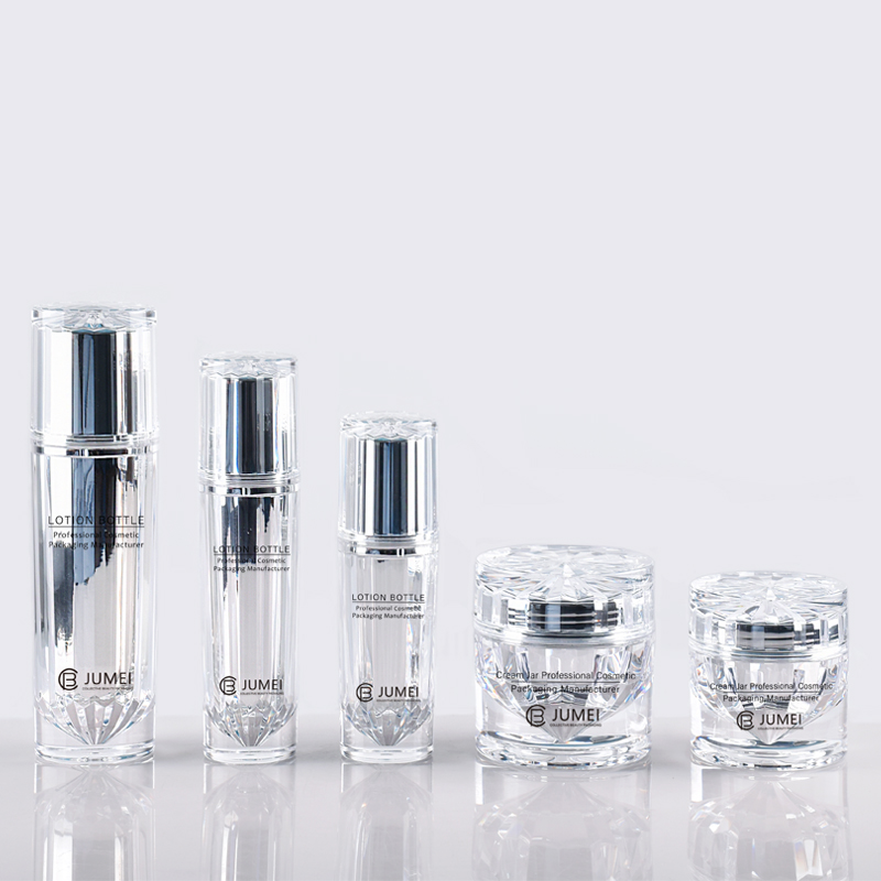 High Quality Silver Plastic Cosmetic Packaging Sets Acrylic Lotion Bottles and Cream Jars