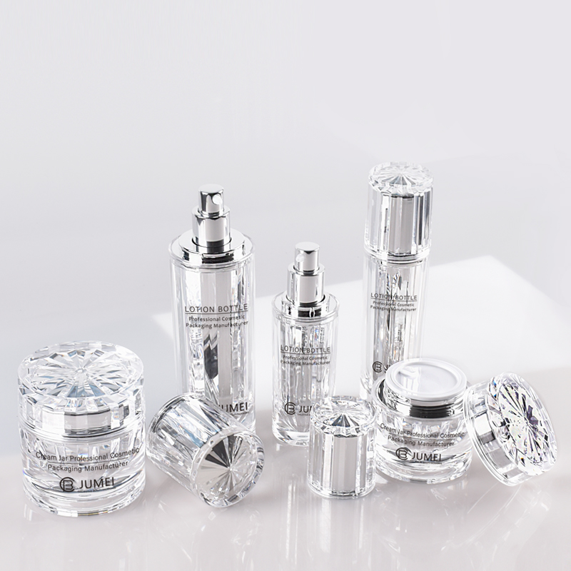 High Quality Silver Plastic Cosmetic Packaging Sets Acrylic Lotion Bottles and Cream Jars