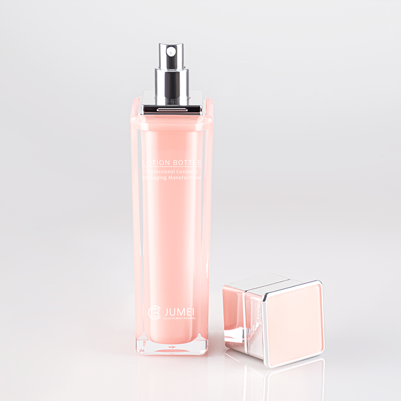 Fancy Beauty Cosmetic Packaging Square Pink Acrylic Lotion Bottle with Silvery Cap