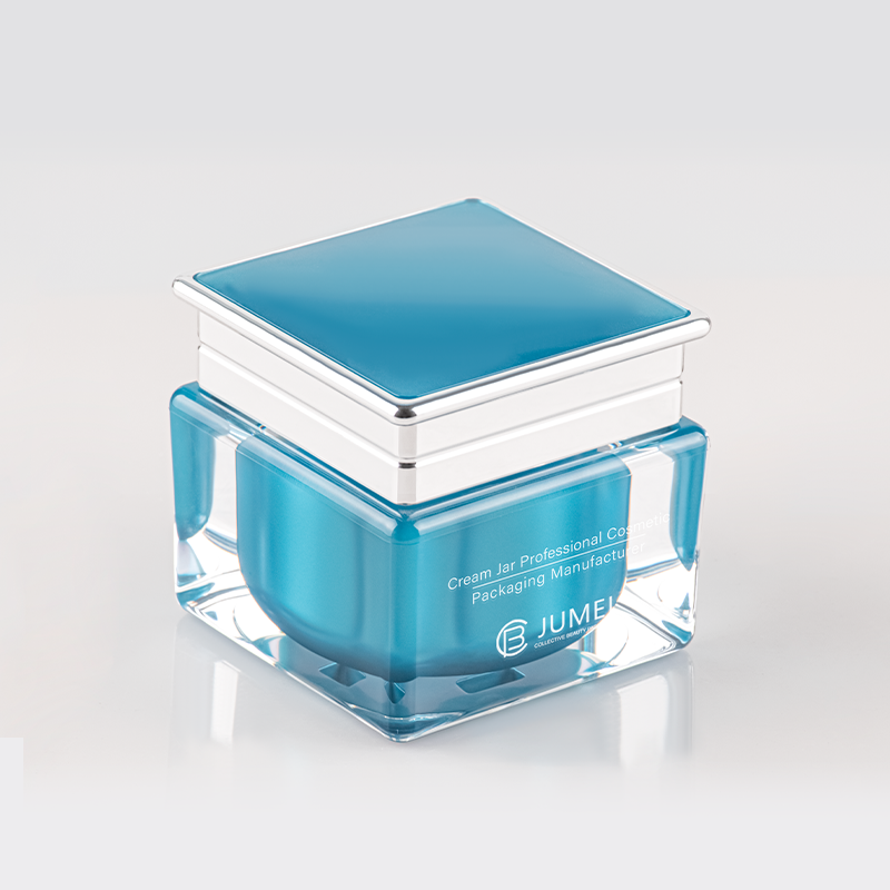 Custom Logo Rectangular Elegant Cosmetic Container Peacock Blue Acrylic Jar for Cream