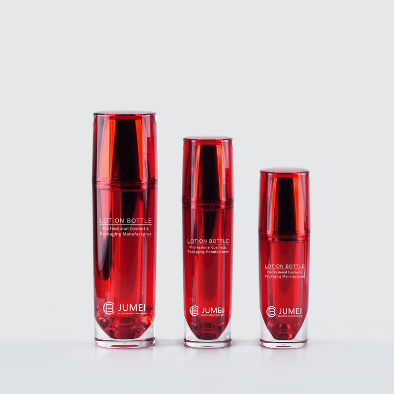 Elegant Red Plastic Packaging Cylindrical Acrylic Emulsion Bottles with Custom Logo