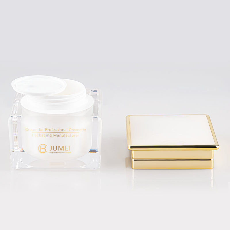 Free Sample Acrylic Container Square Pearl White Cream Jar with Golden Cap