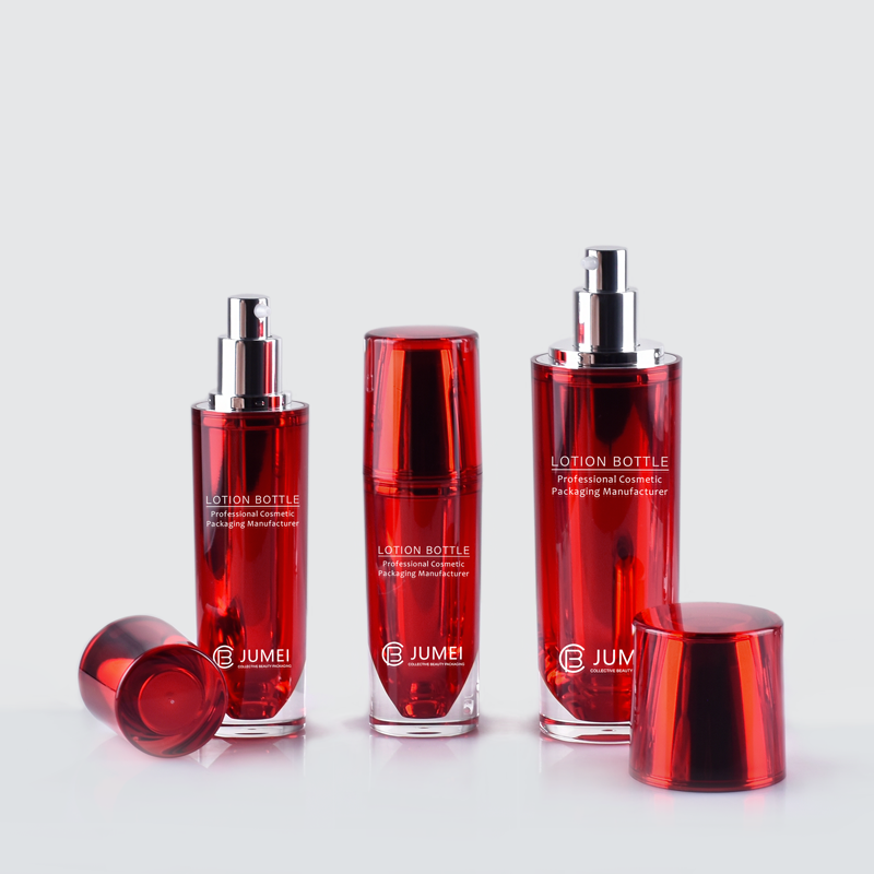 Elegant Red Plastic Packaging Cylindrical Acrylic Emulsion Bottles with Custom Logo