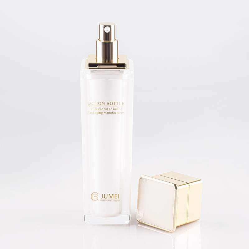 Classical Cosmetic Containers Square White Lotion Bottle with Golden Cap