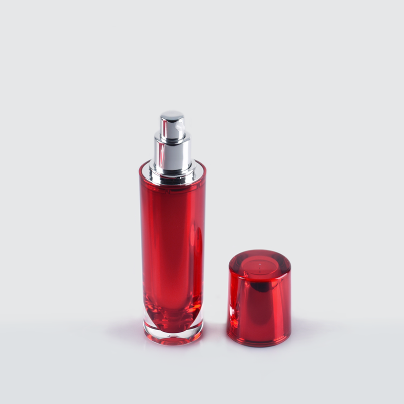 Elegant Red Plastic Packaging Cylindrical Acrylic Emulsion Bottles with Custom Logo