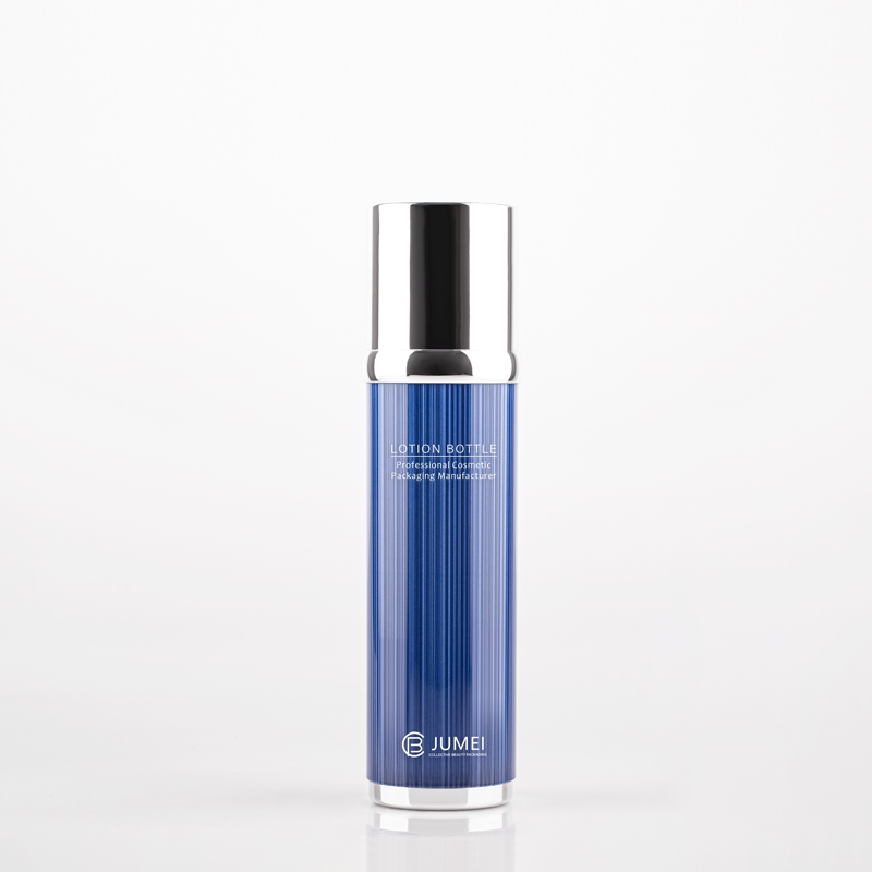 Dark Blue Acrylic Emulsion Bottle with Stripe Pattern Luxury Cosmetic Packaging