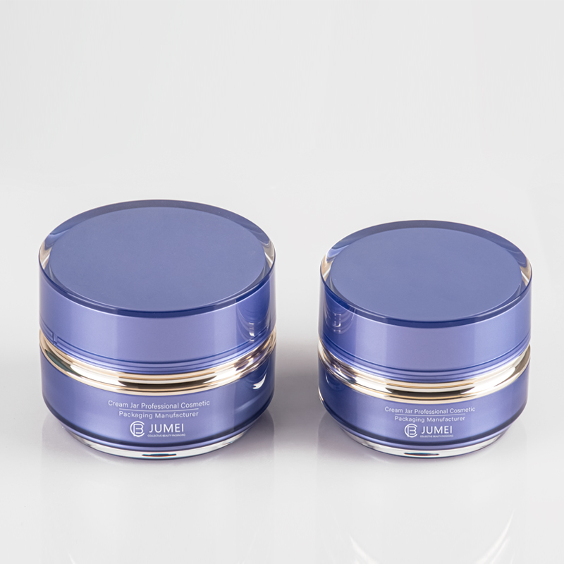 Beautiful Plastic Packaging for Cosmetics Violet Acrylic Face Cream Jar with Golden Median Segment