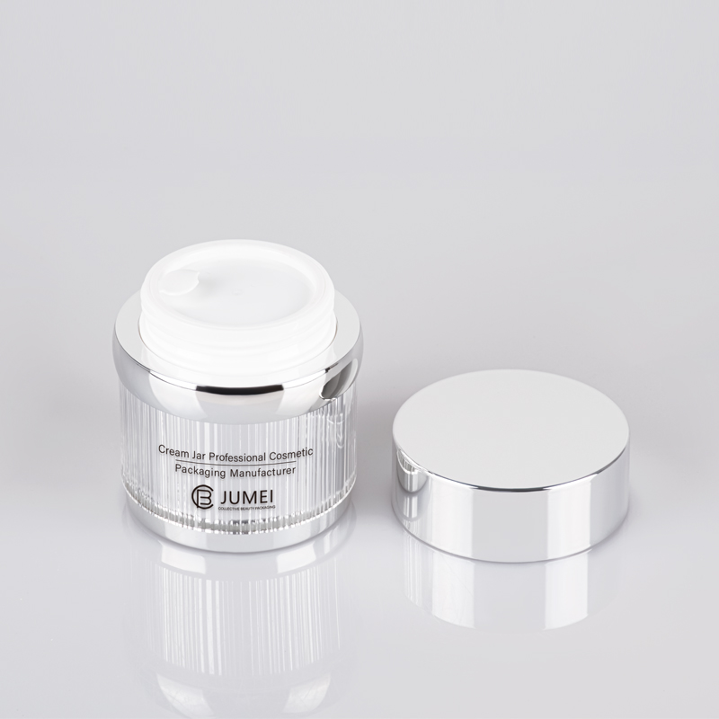 Latest Product Striped Bright Silvery Acrylic Cream Jar for Skincare Products