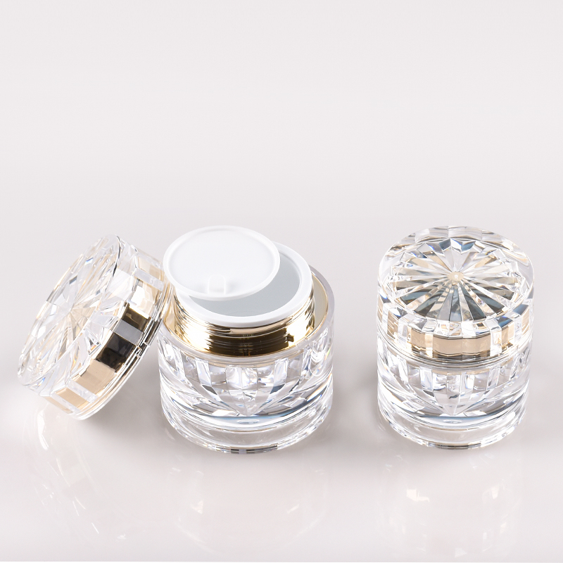 Custom Luxury Cosmetic Packaging Acrylic Lotion Bottle Golden Cosmetic Cream Jar Skincare Set