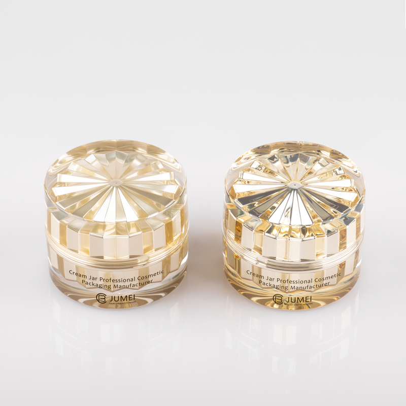 Luxury Shiny Cylinder Shape Golden/Silver Acrylic Cream Jar with Diamond Shape Design