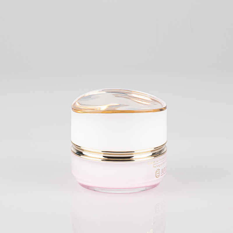 Pretty Plastic Packaging White and Pink Plastic Face Cream Jar with Shiny Golden Cap