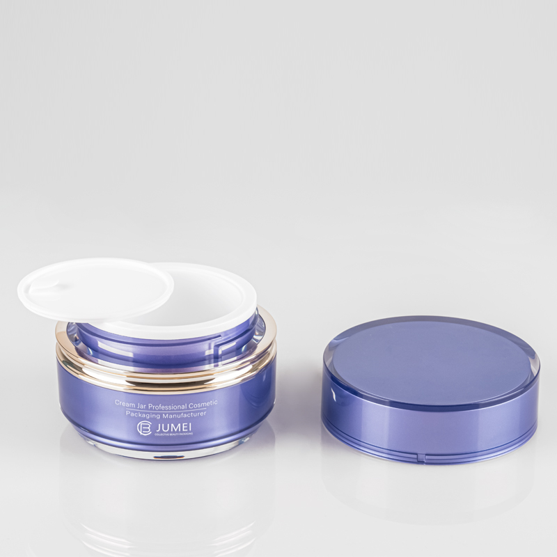 Beautiful Plastic Packaging for Cosmetics Violet Acrylic Face Cream Jar with Golden Median Segment