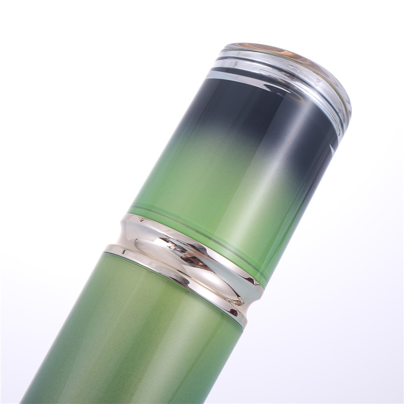 New Design Unique Plastic Containers Cylindrical Green Cosmetic Bottle with Specular Cap